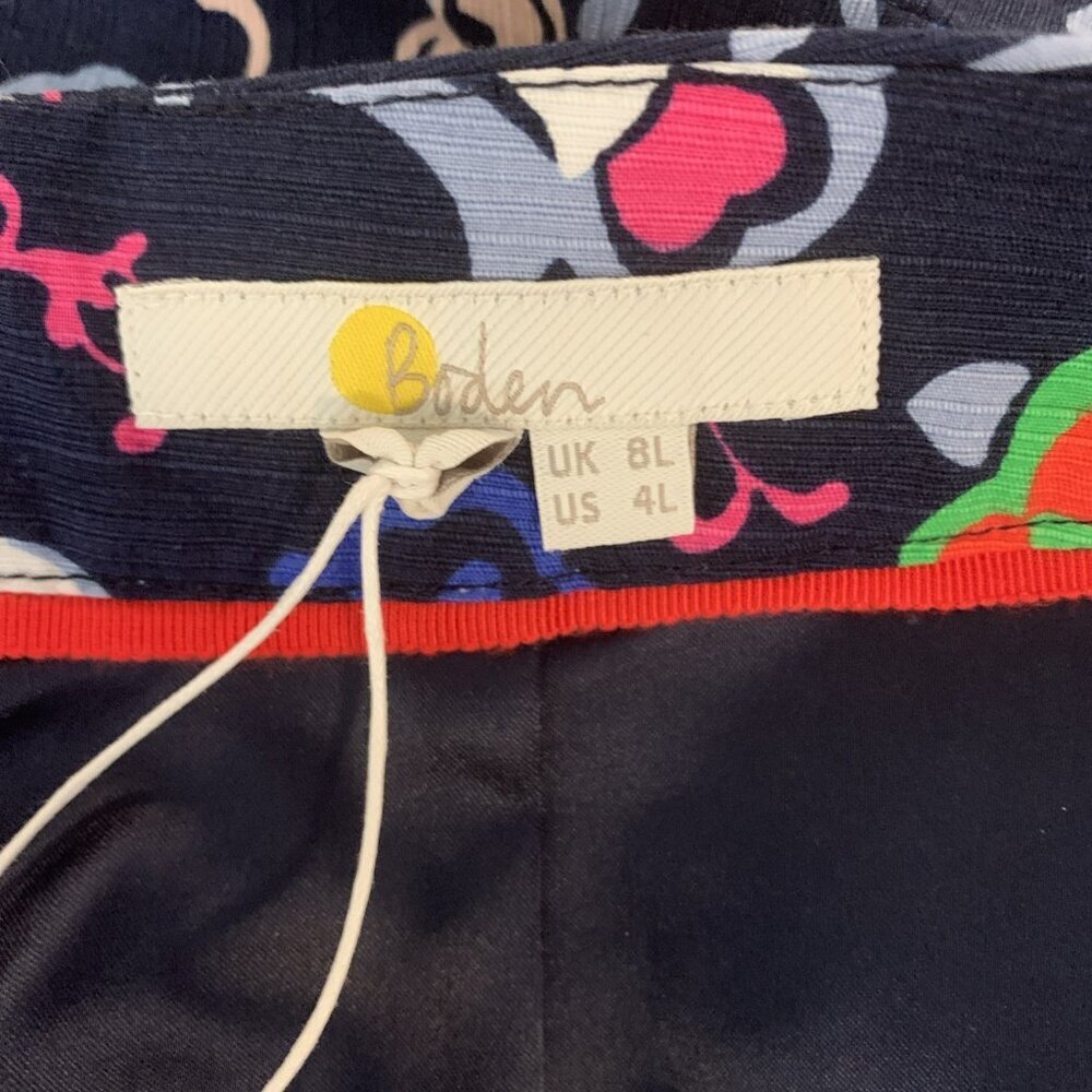 Boden Womens 4L Skirt Floral Cotton Pencil Lined NWOT Office Navy Colorful Midi - Picture 2 of 16